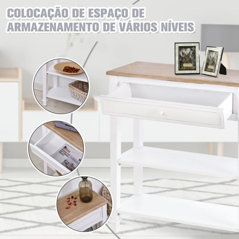 Consola Estilo Retrô em Branco e Madeira