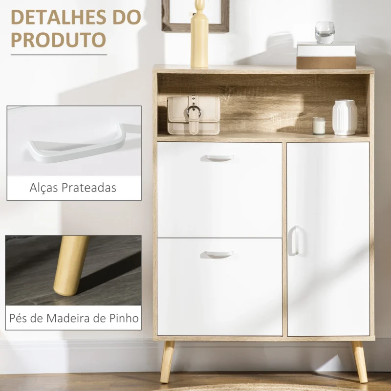 Sapateira c/ 2 Gavetas e Porta Madeira e Branco