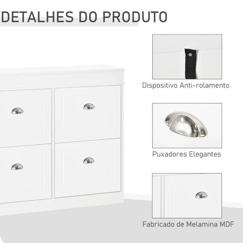 Sapateira de Entrada c/ 4 Portas em Branco