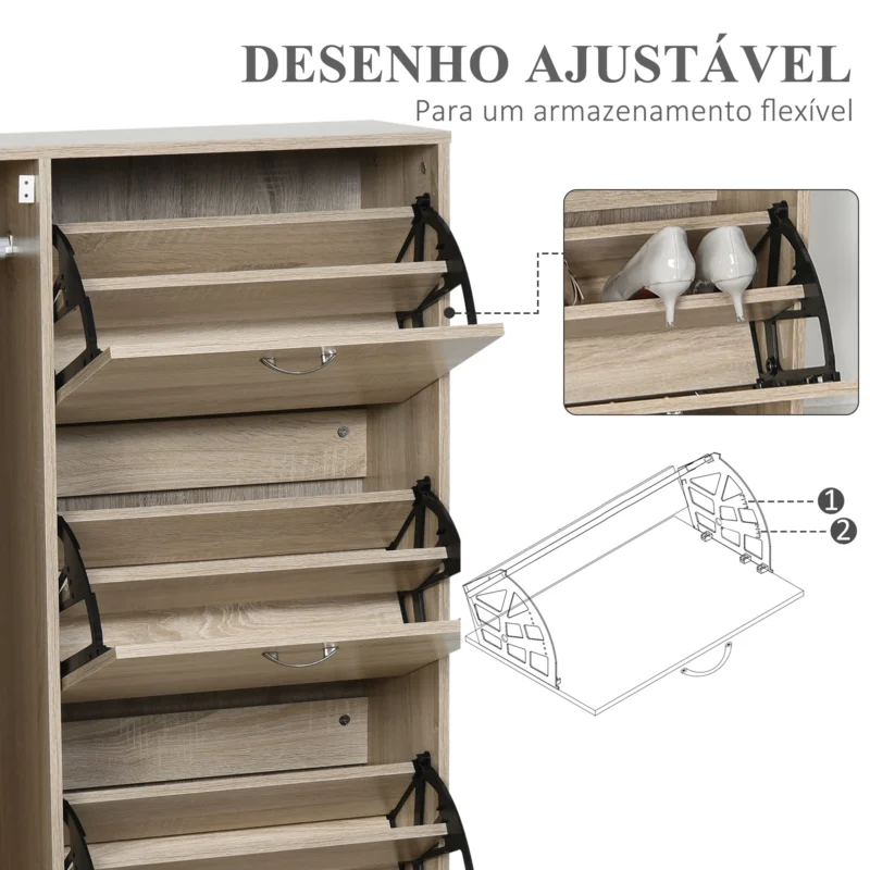 Sapateira c/ 3 Portas e Armário Lateral em Madeira