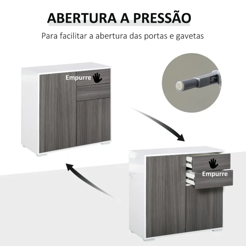 Aparador c/ 2 Portas e 2 Gavetas em Branco e Cinza